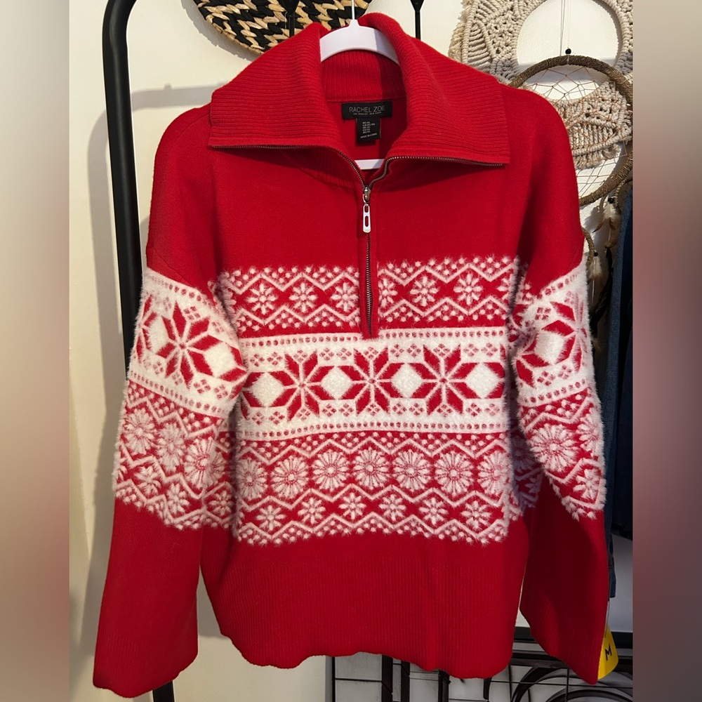 Rachel Zoe Red and White Fair Aisle Sweater